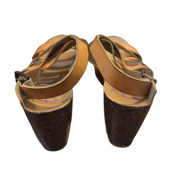 Blowfish Malibu Women's Tan Leather Strappy Platform Wedge Heel Sandal 7.5 - Picture 3 of 6